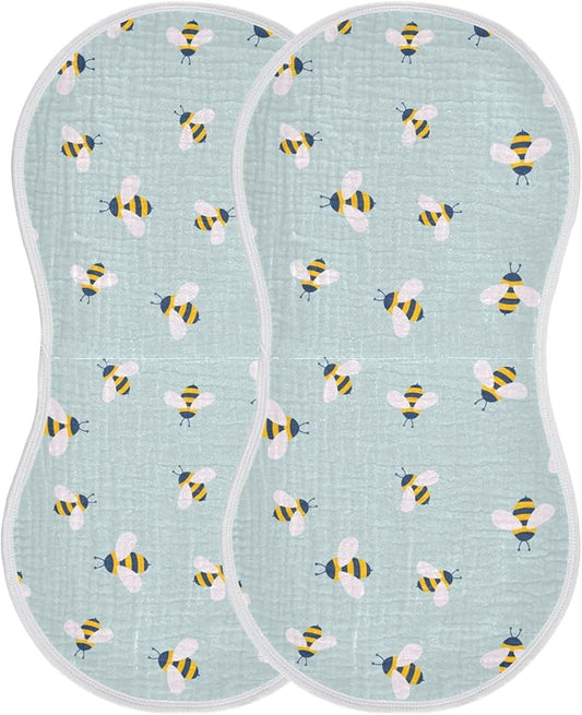 Muslin Burp Cloths for Baby Boys and Girls - 2-Pack Ultra Absorbent Cute Bee Muslin Washcloths, Newborn Towel, Milk Spit Up Rags, Burp Cloth Bibs for Unisex, 22 x 11 Inch