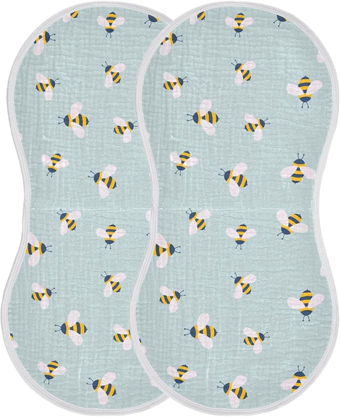 Muslin Burp Cloths for Baby Boys and Girls - 4-Pack Ultra Absorbent Cute Bee Muslin Washcloths, Newborn Towel, Milk Spit Up Rags, Burp Cloth Bib for Unisex, 22 x 11 Inch