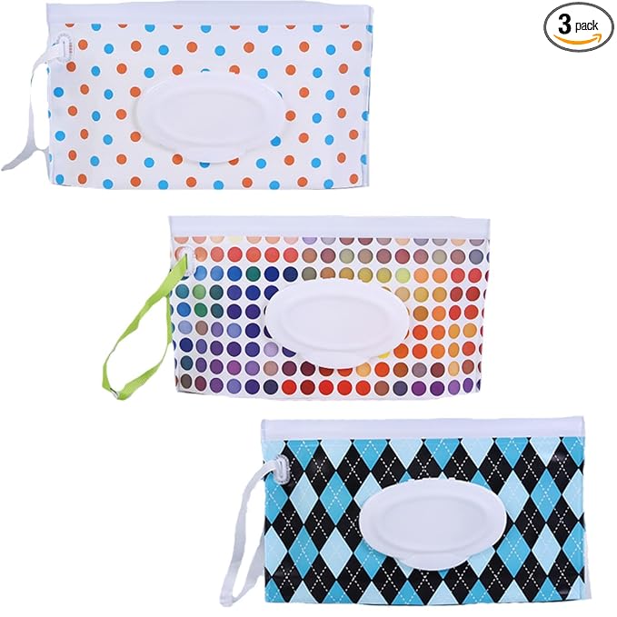3 Pack Baby Wipes Dispenser,Reusable Portable Wipe Holder,Travel Wipes Pouch Baby Wipes Containe,Wet Wipe Bag for Baby or Personal