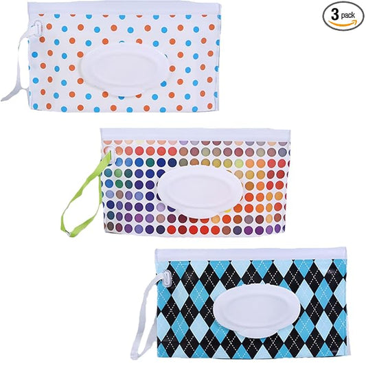 3 Pack Baby Wipes Dispenser,Reusable Portable Wipe Holder,Travel Wipes Pouch Baby Wipes Containe,Wet Wipe Bag for Baby or Personal