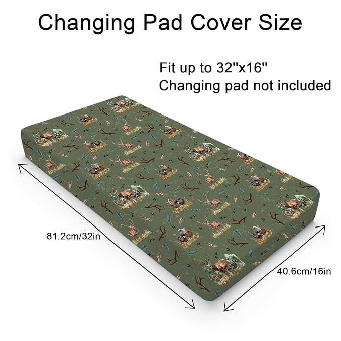 Vintage Deer Hunting Baby Changing Pad Covers for Boy Girl 32''x16'' Turkey Hunting Unisex Fitted Changing Table Sheets Wild Animals Hunter Comfort Soft Breathable Nursery Diaper Change Table Mats