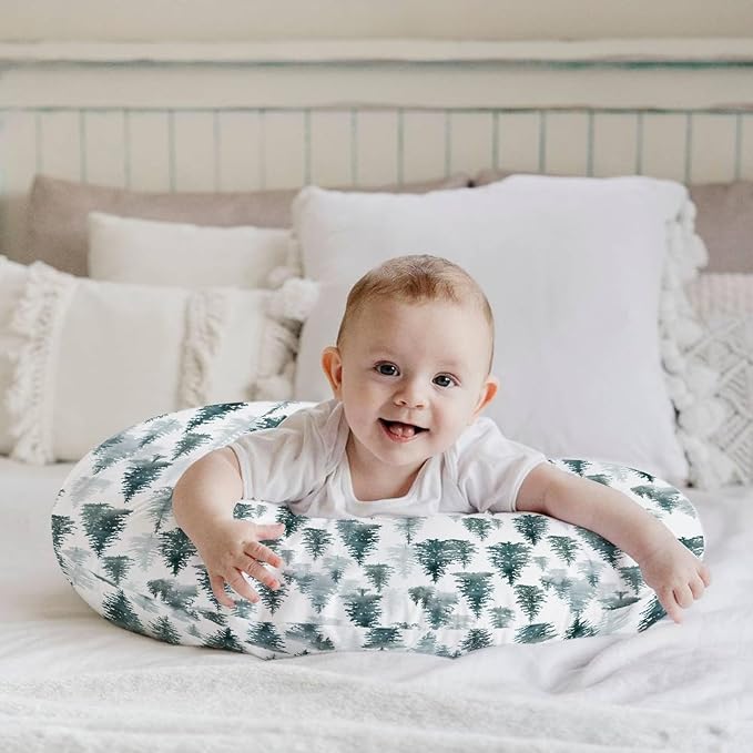 HawSkgFub Pine Trees Forest Nursing Pillow Cover for Baby Boys Girls, Watercolor Green Blue Breastfeeding Pillow Slipcover, Nursing Pillowcase for Newborn Infant, Cover Only