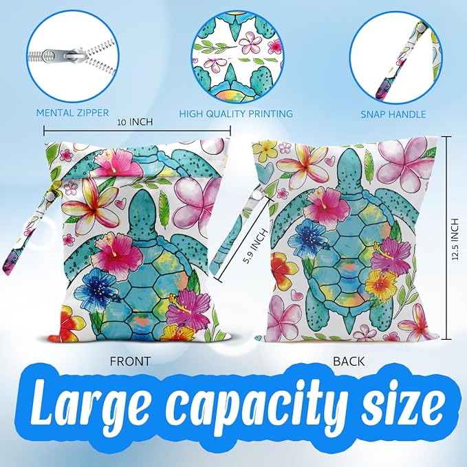 Wet Dry Wet Bag for Swimsuit Towel Baby Travel Cloth Diapers Beach Gym Toiletries Makeup Storage Bag Summer Vacation Essential Holiday Summer Turtle Gifts