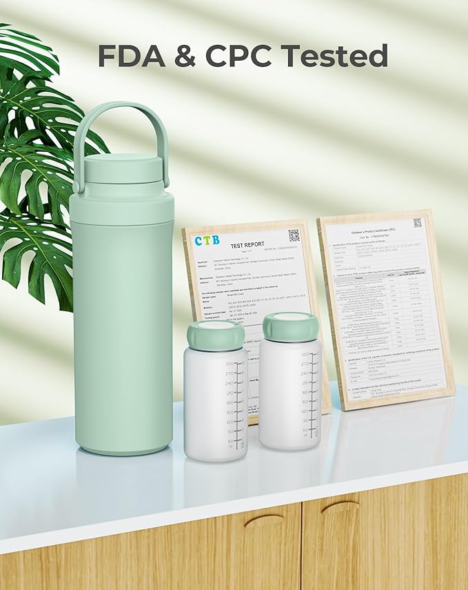 Xaproo 22oz Breast Milk Cooler Bottle, Breastmilk Cooler with 360° Cooling for 24 Hours, Portable Milk Chiller for Breastmilk with 2pcs Baby Bottles, Breast Milk Storage Bags for Baby, BPA-Free