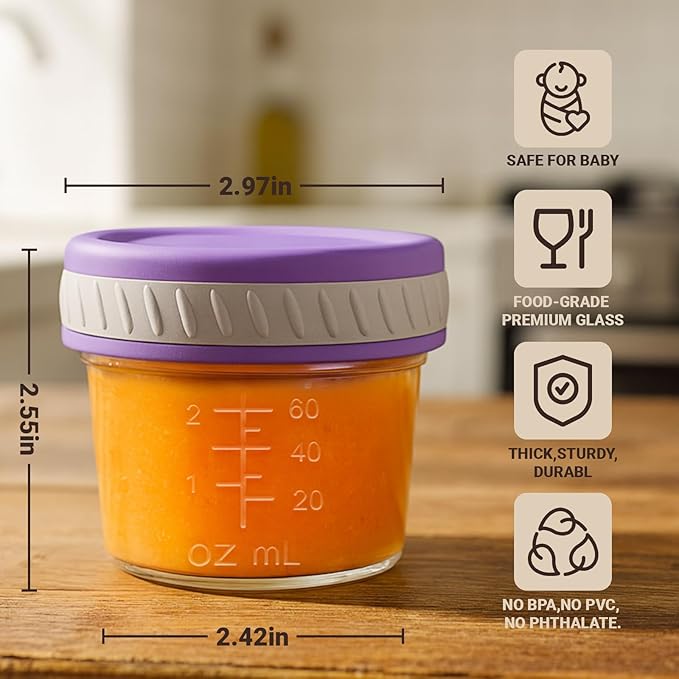 Sursip Glass Baby Food Storage Containers, 4 oz & 8 oz Small Mason Jars with Lids, Airtight for Baby Puree Containers, Juice, Milk, Yogurt, Overnight Oats, Mini Toddler Snack Cups -12 Pack