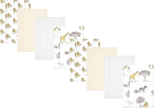 Hudson Baby Cotton Poly Flannel Burp Cloths Multipack, Neutral Safari World 8-Pack, One Size