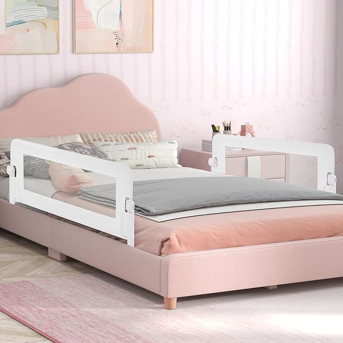 BABY JOY Bed Rails for Toddlers, Swing Down Safety Bed Guard for Convertible Crib, Folding Baby Bedrail for Kids Twin, Double, Full Size Queen & King Mattress (47-Inch, White)