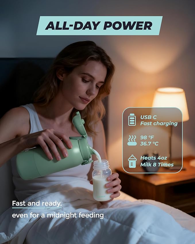 Upgraded Portable Milk Warmer with Self-Clean Function, 110W Fast Heating for Breast Milk & Formula, 16oz Large Capacity Travel Bottle Warmer, USB-C Fast Charge, Ideal for Hiking, Flights & Car Use
