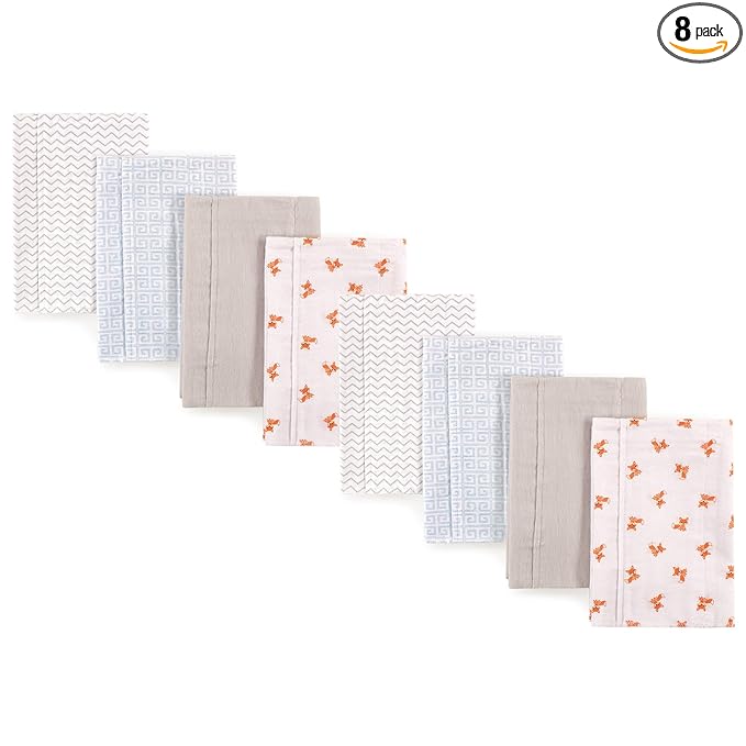 Luvable Friends Cotton Poly Flannel Burp Cloths Multipack, Fox 8-Pack, One Size