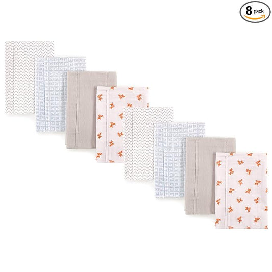 Luvable Friends Cotton Poly Flannel Burp Cloths Multipack, Fox 8-Pack, One Size