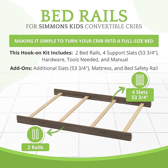 CC KITS Full-Size Conversion Kit Bed Rails Compatible with Simmons Kids Convertible Cribs by Delta Children - Solid Wood Rail - Toddler and Adult Bed Rail for Full-Size (Chocolate, Hook-ON KIT)