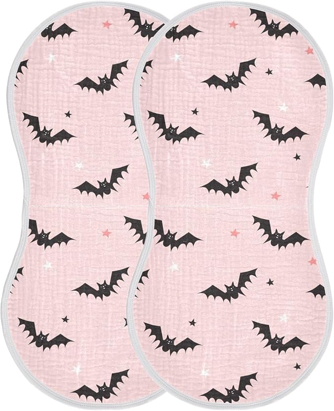 Muslin Burp Cloths for Baby Boys and Girls - 2-Pack Ultra Absorbent Halloween Bats Muslin Washcloths, Newborn Towel, Milk Spit Up Rags, Burp Cloth Bibs for Unisex, 22 x 11 Inch