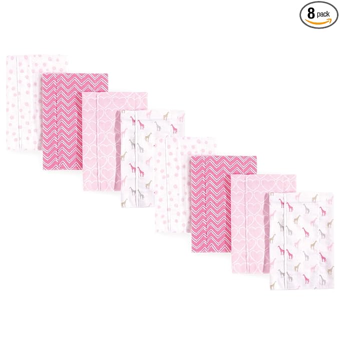 Luvable Friends Cotton Poly Flannel Burp Cloths Multipack, Giraffe 8-Pack, One Size