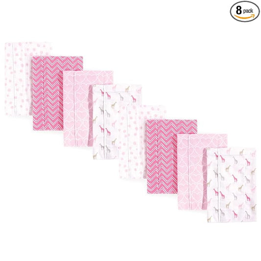 Luvable Friends Cotton Poly Flannel Burp Cloths Multipack, Giraffe 8-Pack, One Size
