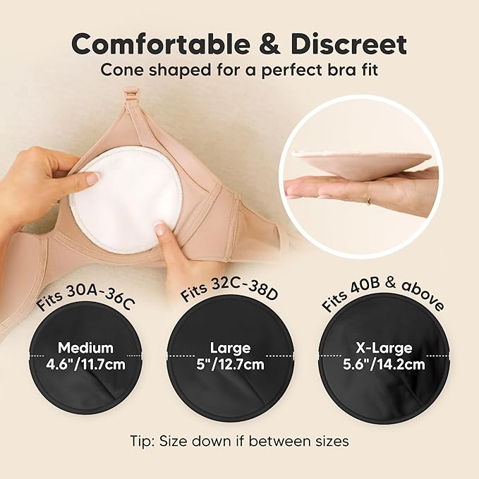 Organic Nursing Pads - 14 Washable Breast Pads for Breastfeeding, Wash Bag, Viscose Derived from Bamboo Reusable Nipple Covers for Breastfeeding Essentials, Soft & Absorbent(Midnight Black, L 5")