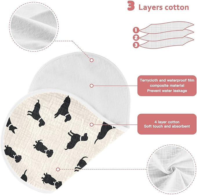4 Pack Muslin Burp Cloths Dogs Beige Cotton Baby Burp Cloths Absorbent Soft Burping Cloth Washcloths for Newborn Babies Boys Girls 22x11 Inch