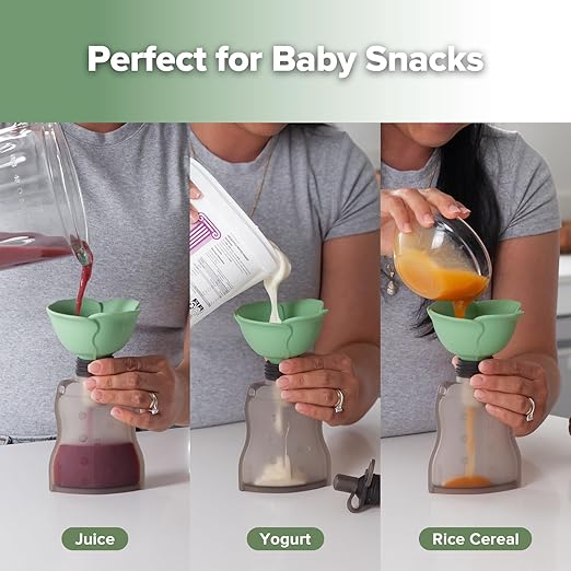 haakaa Fill & Go Yummy Pouch ＆ Flower Funnel Combo - Grey Pouch (2pcs) + Spring Green Funnel