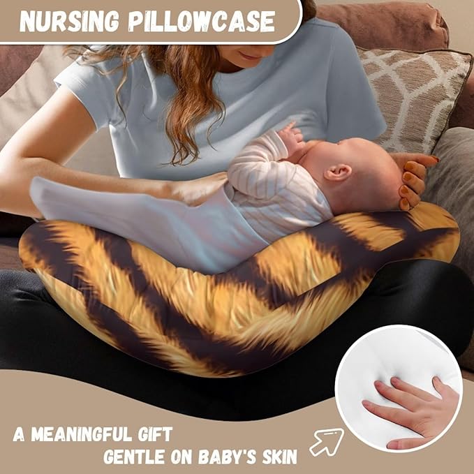 Tiger Skin Nursing Pillow Cover Girls, Animal Texture Baby Breastfeeding Infant Newborn Pillowcase, Bengal Tiger Skin Nursing Pillow Original Support Cover