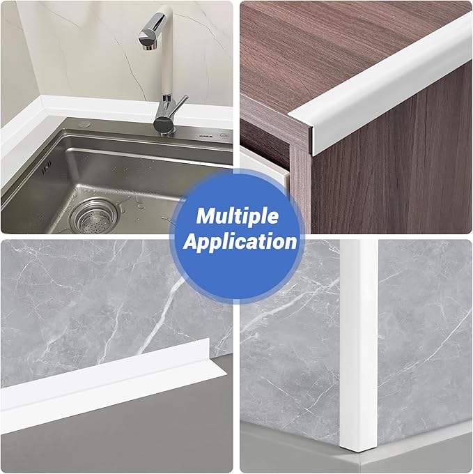 Wall Corner Protector, Peel and Stick Wall Corner Trim, Flexible Silicone Molding Wall Corner Guard, L Shaped Self Adhesive Edge Protector for Cabinet Doors, Drawer Tops, Shelves, White, 3/4in,10Ft