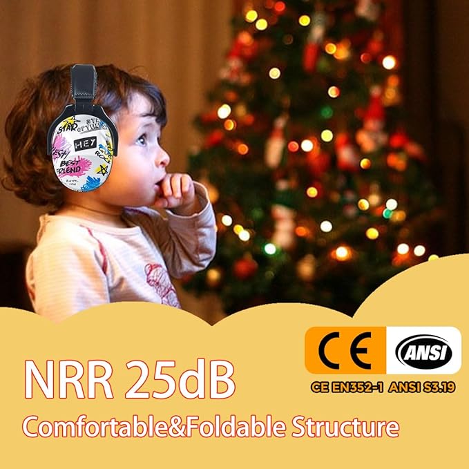 Kids Hearing Protection,25dB NRR Noise Reduction,Sound Proof for Kids,Toddler,Safety Earmuffs for Concert,Airplane,Autism,Monster Jam,Travel,School- Black Graffiti