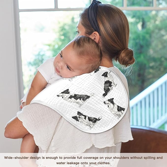vvfelixl Muslin Burp Cloths Cool Border Collie Baby Washcloths for Baby Girl Boys 2 Pack
