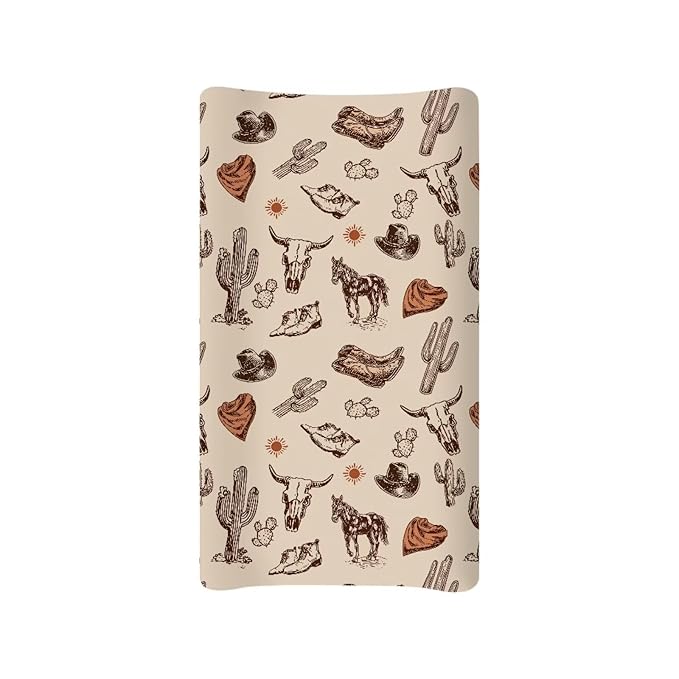 Western Diaper Changing Pad Cover Cowboy Horse Diaper Changing Pad Cover Cow 32''*16'' Changing Table Cover Cactus Breathable Soft Changing Pad -Cover