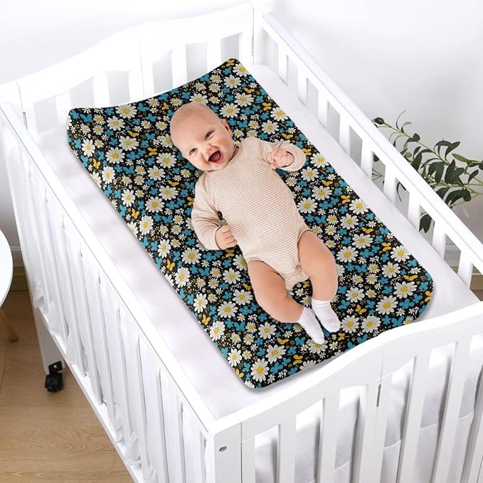 Daisy Diaper Change Table Covers Soft Girl Changing Pad Cover with Elastic Edge Waterproof Baby Nursery Diaper Changing Pad Sheets Gift for Birthday
