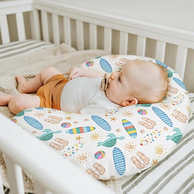Boho Surf Summer Baby Nursing Pillow Covers for Boy Girl Colorful Surfboards Sun Starfish Conch Turtle Nursing Pillowcase for Breastfeeding Pillows Tropical Beach Soft Stretchy Slipcovers for Newborn