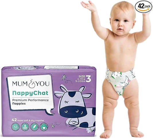 Mum & You Nappychat Premium Performance Eco Diapers, Size 3 (42 Diapers) Smart Tube Technology. Leak Protection. 100% Recyclable. Hypoallergenic, Dermatologically-Tested. No Lotion, Perfume or Dyes.