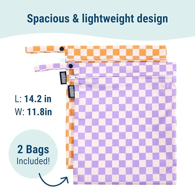 Wildkin Wet Bag Set for Boys, & Girls – Durable Zipper with Snap Loop Handle, Reusable Water-Resistant Bags for Beach, Pool, Travel & Gym - Checkered