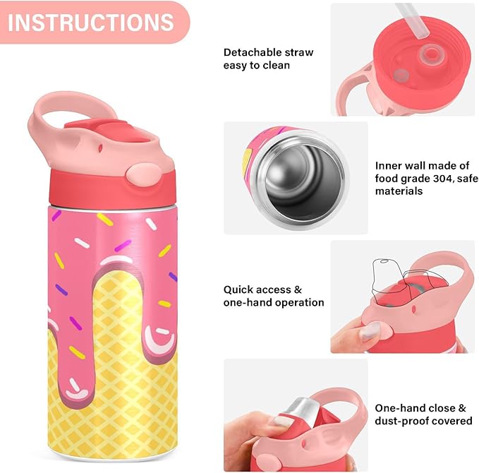 Cheetah Insulated Water Bottle 20 oz with Straw and Carry Handle Black Leopard Boys Girls Thermos Bottle Vacuum Stainless Steel Bottles Leak-Proof for Sports Travel and School