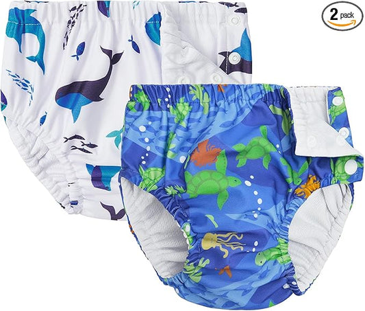 Durio 2PCS Reusable Swim Diapers - Toddler Baby Swim Diaper Soft and Waterproof for Swimming Lessons Boys and Girls