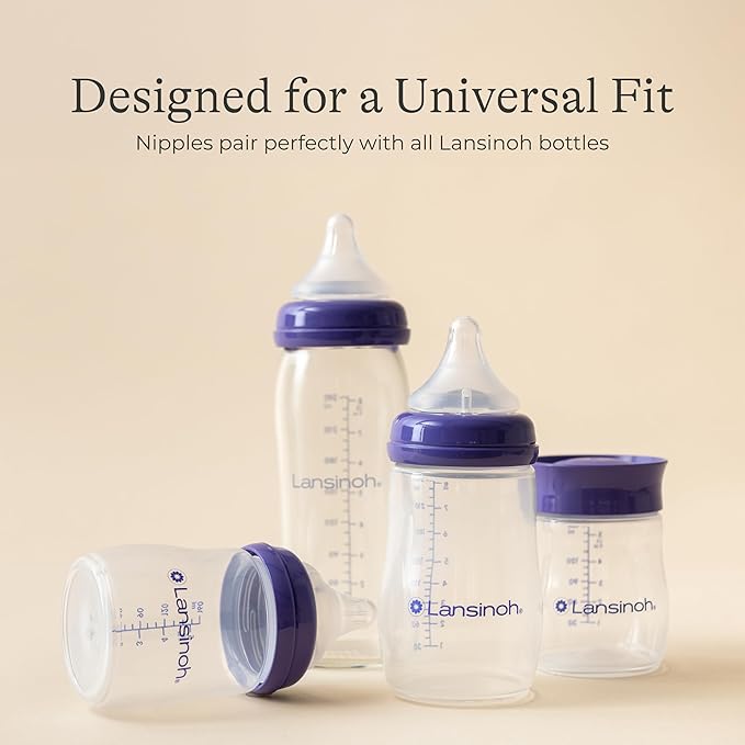 Lansinoh Anti-Colic Baby Bottles for Breastfeeding Babies,5 Ounces,Includes Slow Flow Nipples,Size S,(Pack of 12)