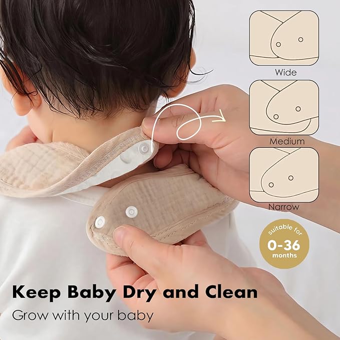 Drool Bibs for Baby Boys & Girls, 8 Pack Muslin Baby Bibs for Drooling and Teething with Hidden Pocket, Soft Cotton, Extra Absorbent, Mess-proof, for Toddler, Newborn, Infant