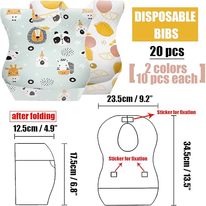 40 pcs Disposable Bibs and Placemats for Baby, Leak Proof Travel Feeding Bibs and Place Mats for Infants Toddlers for Traveling and Outdoor Use