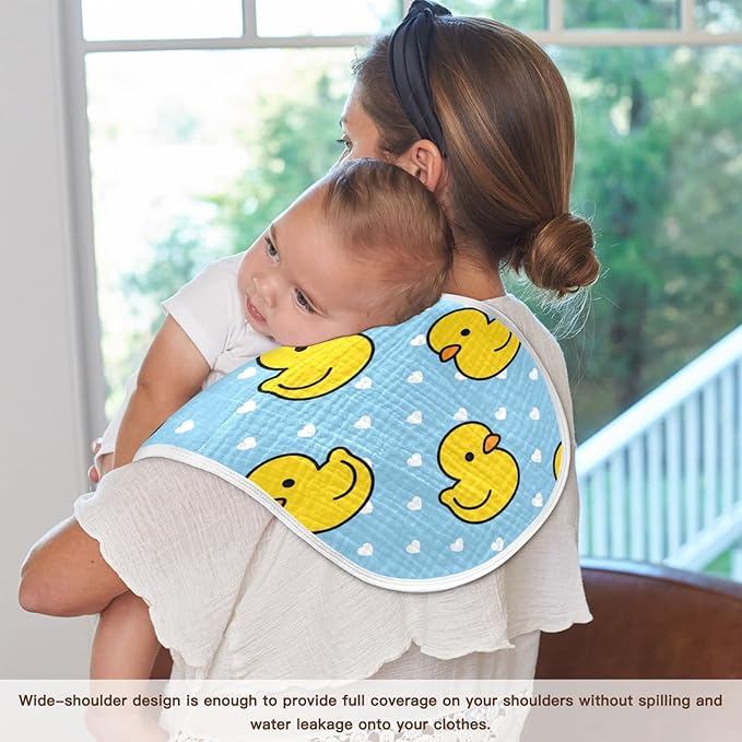 Cartoon Cute Duck Heart Pattern Muslin Burp Cloths for Baby 1 Pack 100% Cotton Baby Washcloths Bibs for Boy Girl