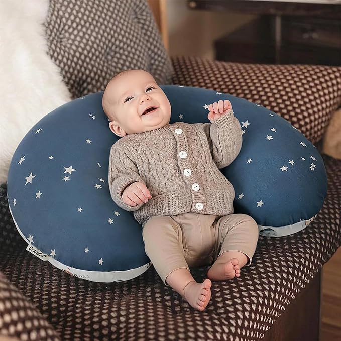 GRSSDER Reversible Nursing Pillow Cover, Ultra Soft Stretchy Minky Removable Nursing Covers Fitted for Breastfeeding Pillows Snug and Safe, Space