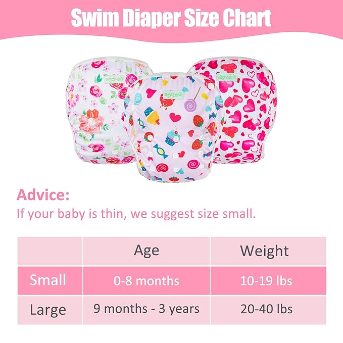 wegreeco Baby & Toddler Snap One Size Adjustable Reusable Baby Swim Diaper (Love, Large, 3 Pack)