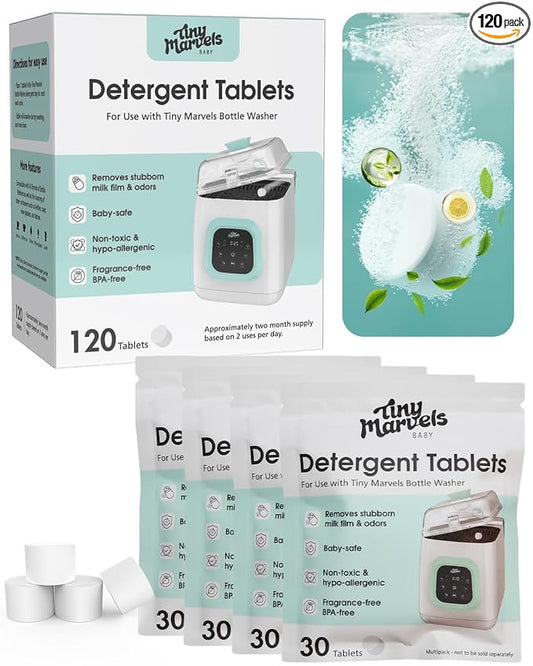 120PCS Bottle Washer Tablets Compatible with Baby Brezza, Momcozy ,Grownsy & All Brands, Detergent Tablets for Bottle Washers, Detergent Cleaning Tablets for Baby Bottles, Deep Cleans Milk Residue