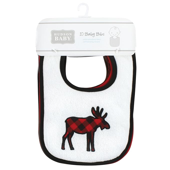 Hudson Baby Unisex Baby Cotton Terry Drooler Bibs with Fiber Filling, Boy Moose Bear, One Size (Pack of 2)