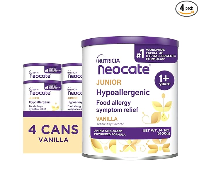 Neocate Junior - 1+ years - Hypoallergenic Toddler Formula for Food Allergy Relief - Nutritionally Complete Dairy Free Formula - Vanilla, 14.1 oz (4-Pack)