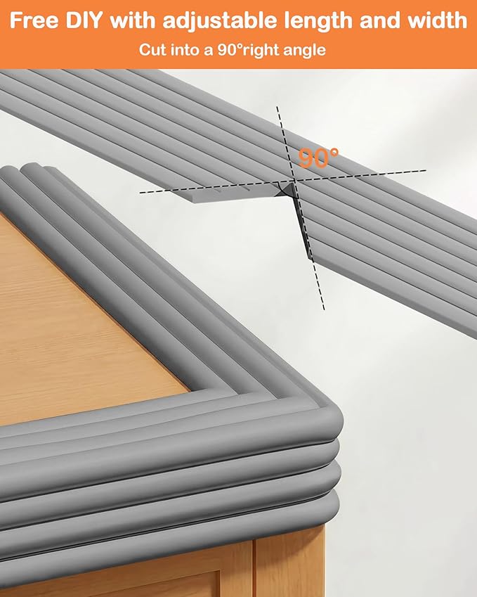 Corner Protector Baby, 16.5FT 0.4''Th W-Shape Edge Protector for Baby Proofing 4'' Wide Foam Fireplace Cushion Pre-Taped Safety Guard Bumper Pad for Furniture Wall Stair Door (Grey)
