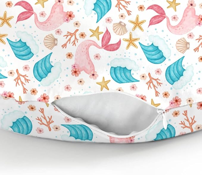 Mermaids Tails Baby Nursing Pillow Covers for Boy Girl Fairytale Fish Floral Waves Starfish Conch Nursery Pillowcase for Breastfeeding Pillows Boho Summer Beach Soft Stretchy Slipcovers for Newborn