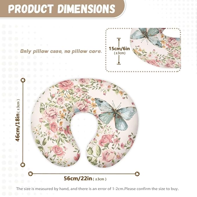 Flower Butterfly Super Soft Breast Feeding Pillows, Nursing Pillow Cover with Hidden Zipper, Safe Newborn Washable and Stretchy Pillow Cover for Baby, 2 Packs