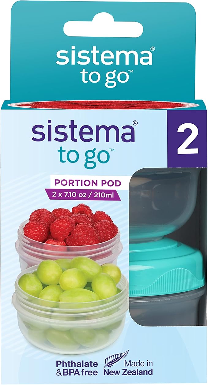 Sistema to GO PortionPod Food Storage Containers, Small Snack Pots, BPA - Free, Assorted Colours, 2 x 210 ml