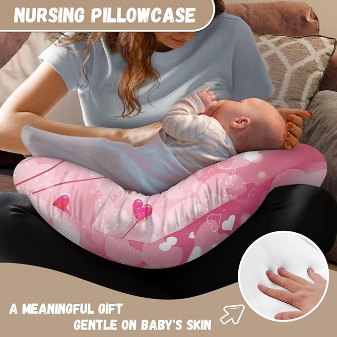 Heart Nursing Pillow Case for Newborn Support for Breastfeeding,Bottle Feeding & Bonding Feeding Pillow Cover Soft and Cozy Breastfeeding Pillow Slipcover Cover Only