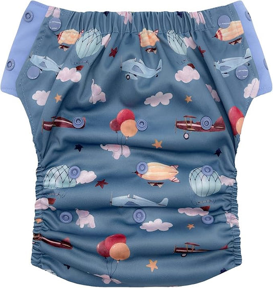 EcoAble Reusable Potty Training Diaper with Insert, Daytime Pull-on Cloth Training Pants for Toddlers and Big Kids (Size 3, Up in The Sky)