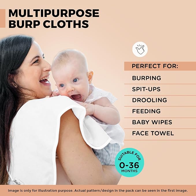 KiddyStar 5-Pack Burp Cloths – Organic Cotton, Soft, Large & Absorbent 3-Layer Towels for Newborns – Essential for Feeding & Spit-Up