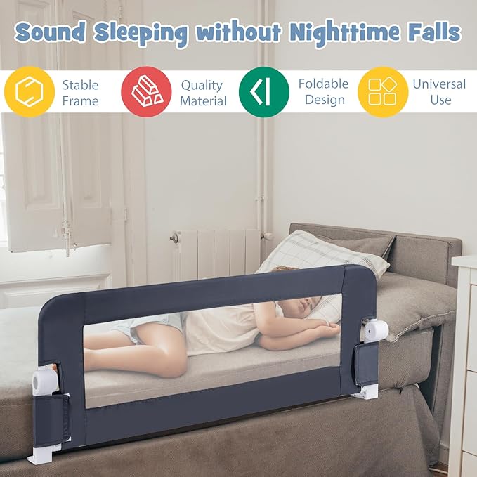 BABY JOY Bed Rails for Toddlers, Extra Long, Swing Down Safety Bed Guard for Convertible Crib, Folding Baby Bedrail for Kids Twin, Double, Full Size Queen & King Mattress (47-Inch, Dark Gray)