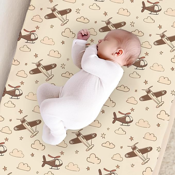 Cartoon Helicopter Aircraft Clouds Stars Pattern Baby Changing Pad Cover, Unisex Plane Nursery Diaper Changing Table Pad Mat Sheet for Boys Girls-16x32